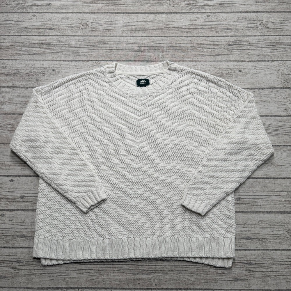 Roots Sweater Women's Medium White Chevron Knit Pullover Lounge Cottagecore Cozy